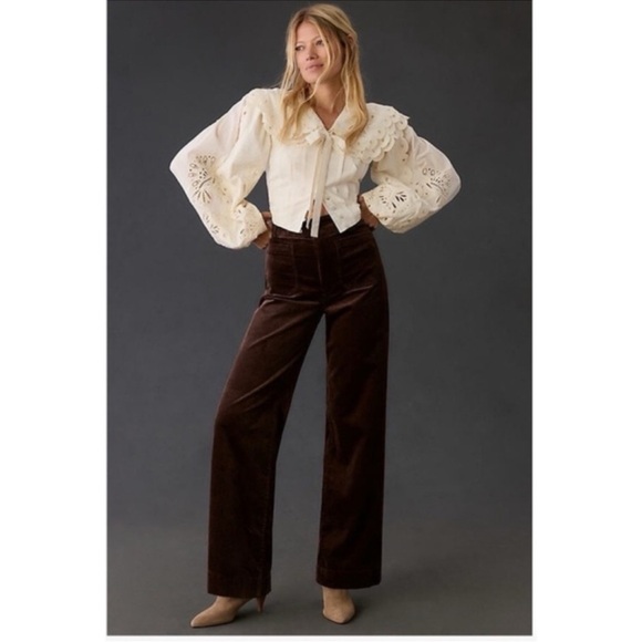 New Anthropologie The Colette Cord Full-Length Wide-Leg Pants 26 Brown - Picture 9 of 10